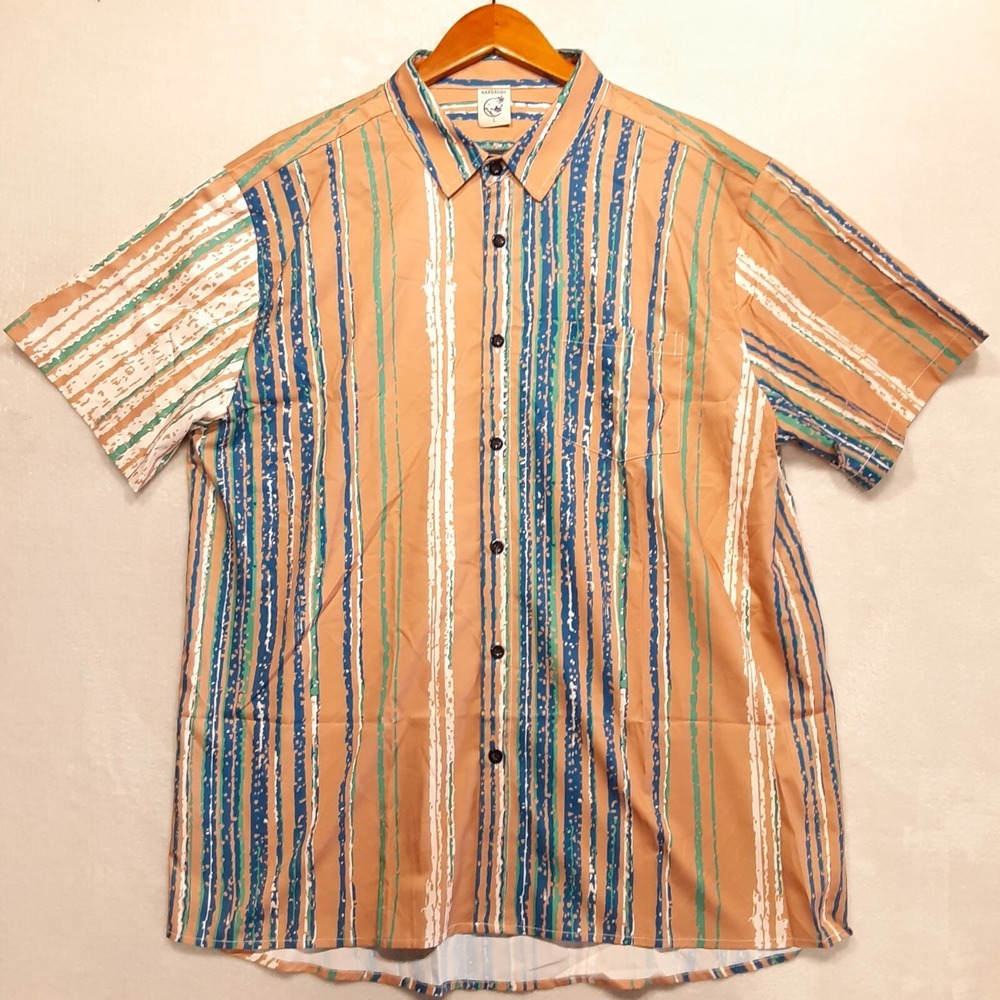 Hardaddy Men's Striped Button SS Summer Shirt Sz.L/Tan/Hawaiian Casual